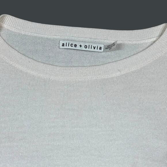 Alice + Olivia Cream Stora Wool Scoop Neck Sweater with Ruffle Bell Sleeves XS - Picture 7 of 8